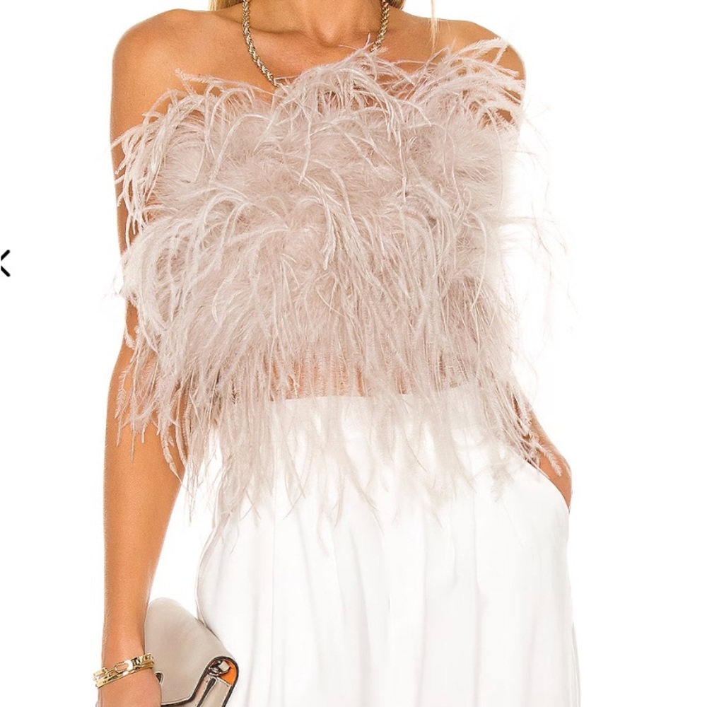 Feathered Strapless Top in Dusty Rose